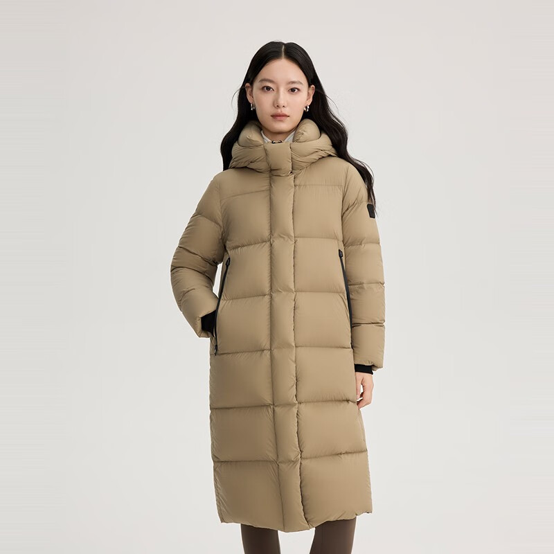 艾莱依长款连帽鹅绒服女款冬新款保暖时尚加厚高质感舒适简约外套 玛瑙灰 170 (92) axl(建议120-135斤)