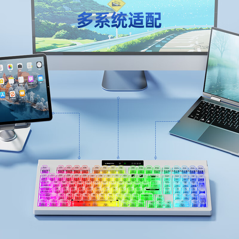 狼途L102机械手感键盘蓝牙无线有线三模薄膜静音键盘鼠标RGB办公游戏防尘防溅水102键盘支持Mac L102云璃【有线版】