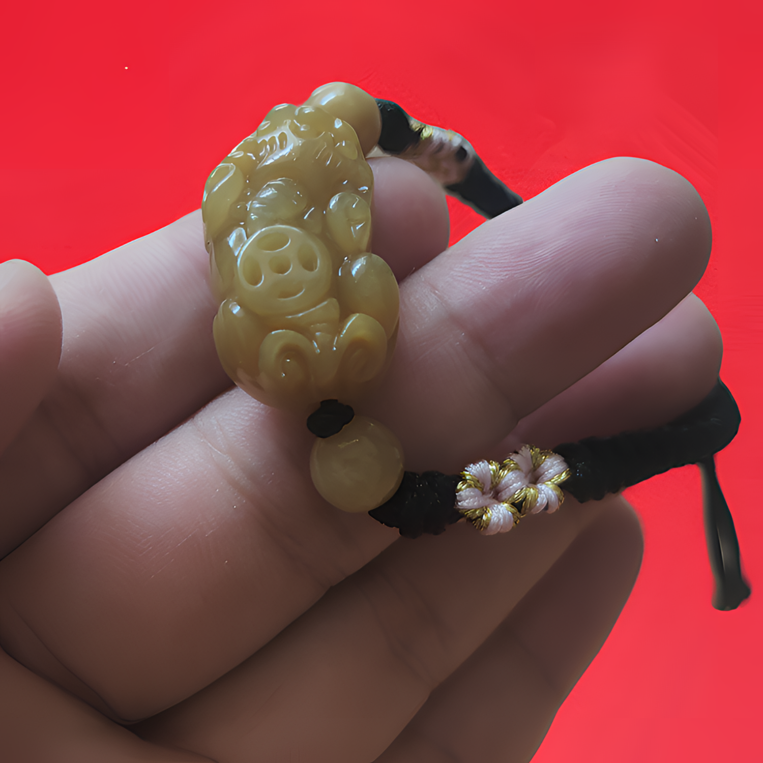 玉石貔貅手链女款金丝玉貔貅手串手工编织高端玉石手串送女友礼物 (黑色款)礼盒装貔貅手链+证书