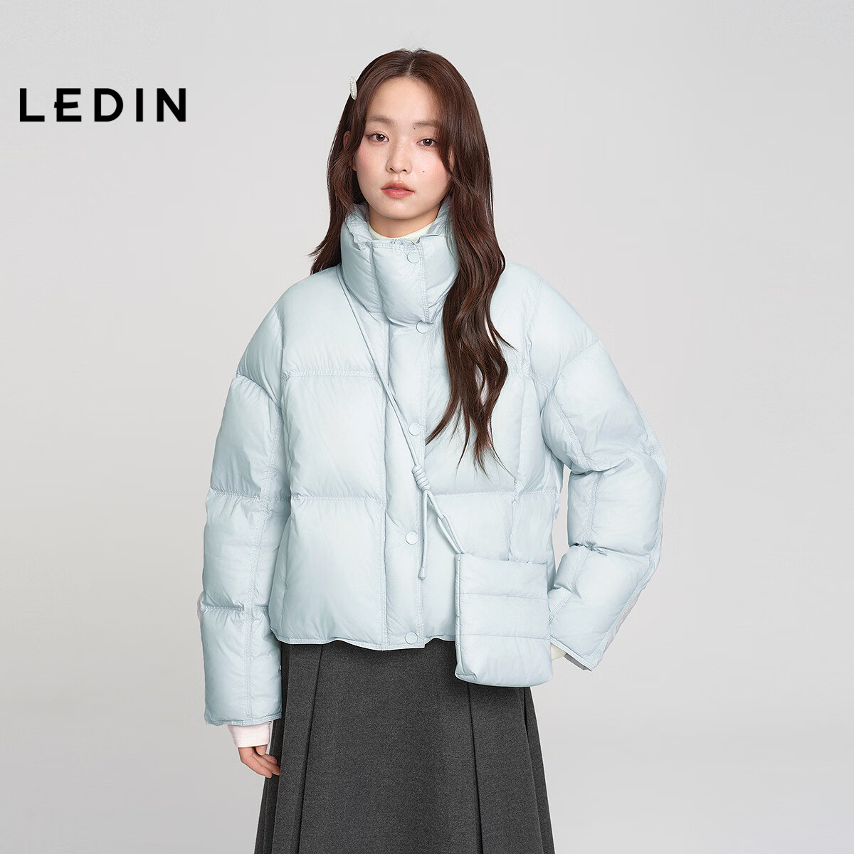 乐町轻柔羽绒服女装25冬季搭包包外套C1ACF4315 蓝1 S