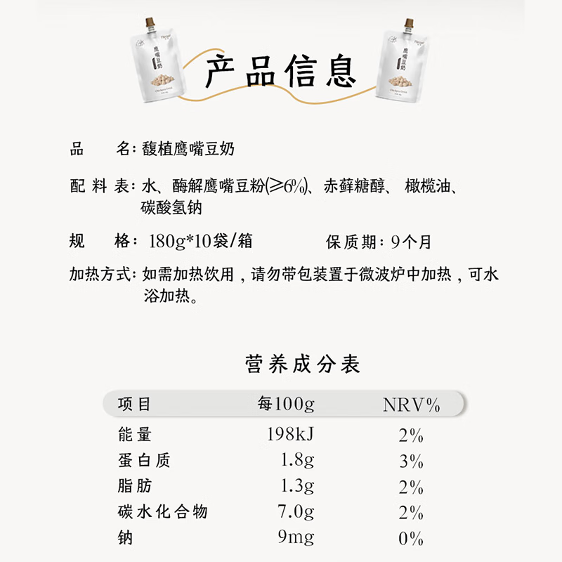 馥植Fiteaze鹰嘴豆奶无糖豆奶早餐奶纯素食无麸质植物蛋白奶敏宝豆浆 【两箱更优惠】180g*20袋