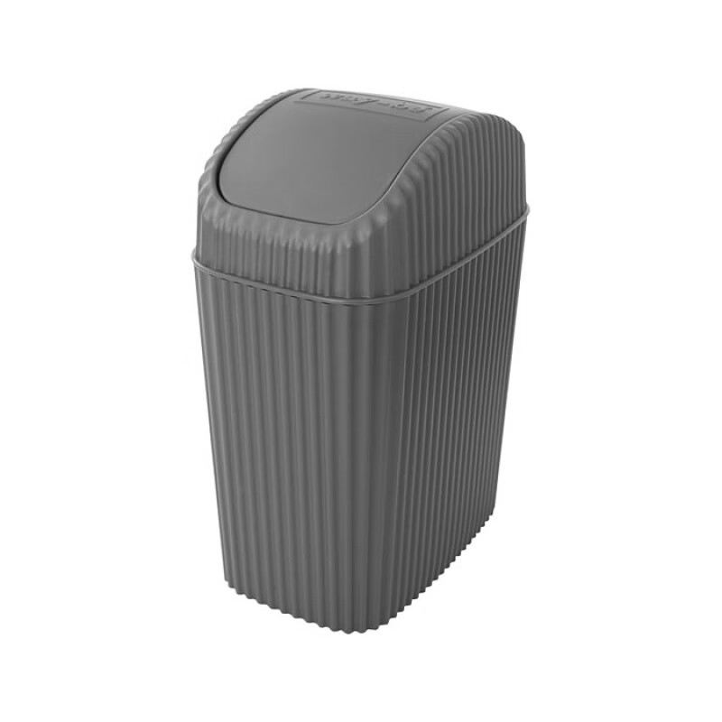 利快（LIKUAI）垃圾桶桌面垃圾桶日本进口条纹翻盖摇盖化妆台杂物收纳盒 灰色2L11.4*16.8*23.5cm