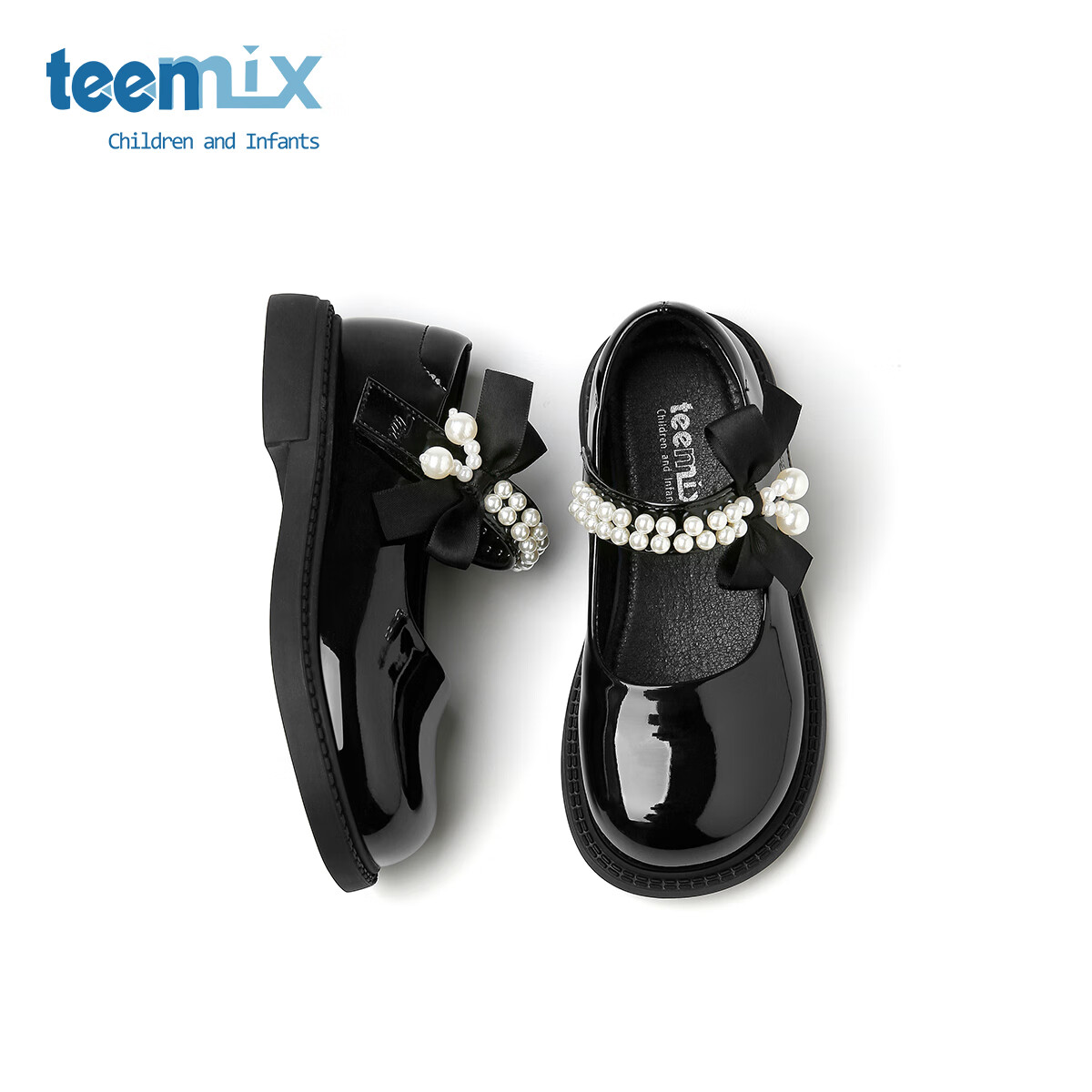 天美意天美意儿童2025秋季新款女童中大童软底皮鞋女孩时尚百搭公主单鞋 黑色 30