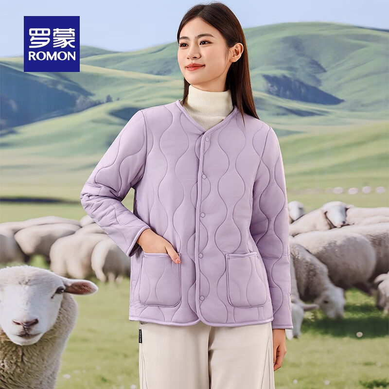罗蒙（ROMON）男女同款加厚棉服男士秋冬款中青年保暖棉坎肩内搭外套上衣打底衫 葡萄紫【女款】 均码 165