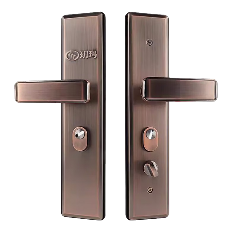 玥瑪防盜門(mén)鎖套裝免費上門(mén)安裝家用通用型大門(mén)鎖不銹鋼門(mén)把手C級鎖芯 紅古銅不銹鋼防盜門(mén)鎖把手
