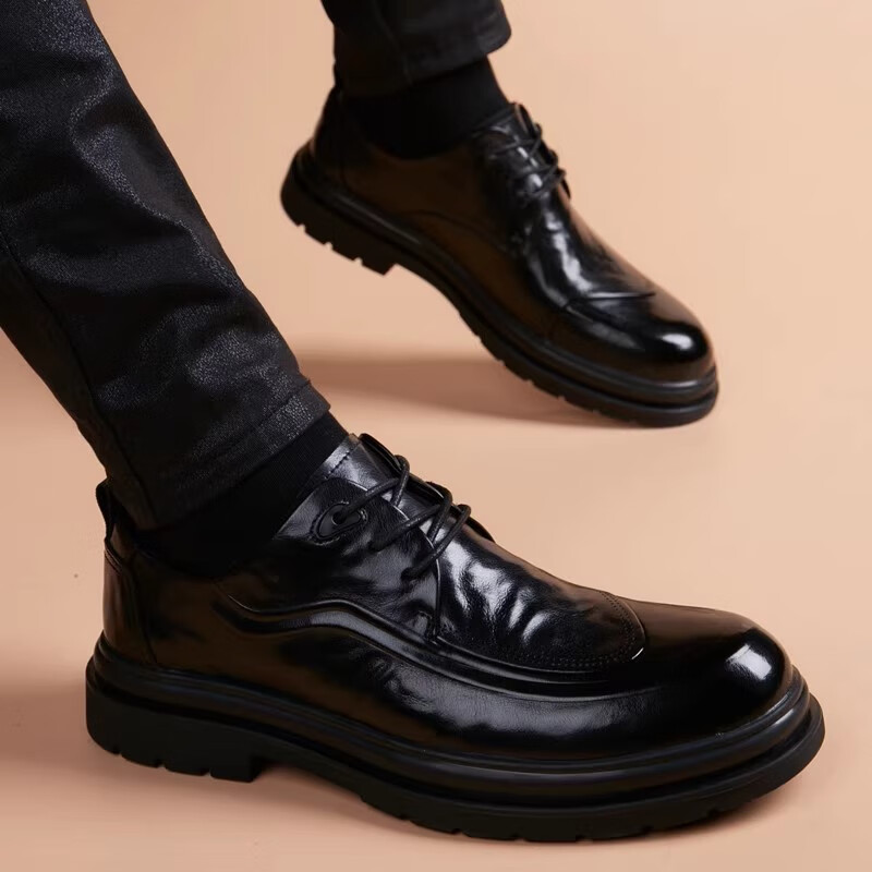 Walker Shop高档皮鞋男款2026新款厚底增高商务正装潮流男鞋防滑百搭结婚婚鞋 黑色内增高【品牌男鞋 礼盒包装】 40