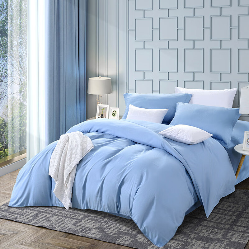 富安娜（FUANNA） 全涤磨毛四件套/静谧蓝 标准