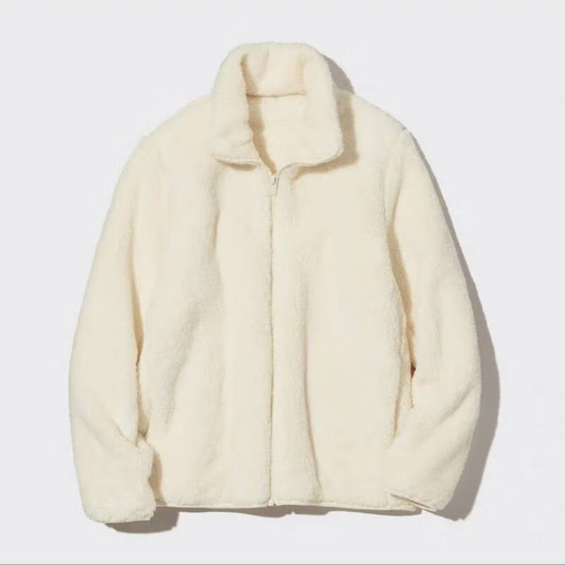 兰伶坊日单女装长绒摇粒绒拉链茄克长袖夹克外套加厚2023秋冬新款459794 乳白色 S