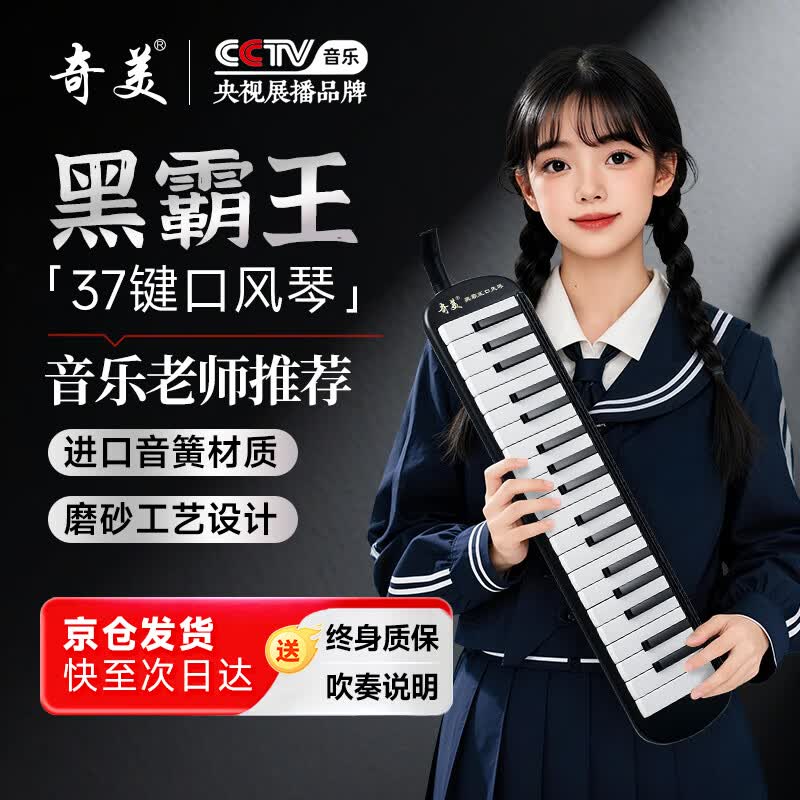 奇美37键教学推荐黑霸王口风琴（进口音簧、皮革软包、配吹奏说明）