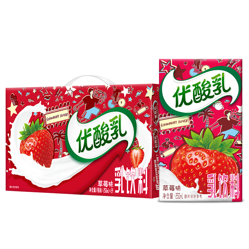 伊利优酸乳草莓味250ml*24盒 牛奶饮品 礼盒装