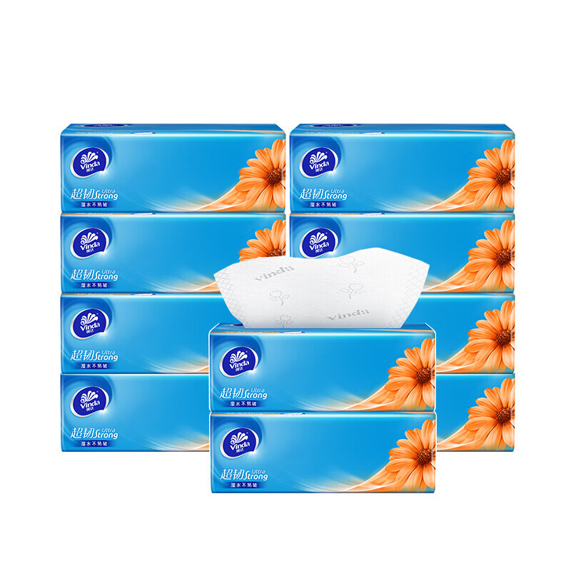 维达（Vinda）抽纸 超韧3层100抽*10包/提S码 湿水不易破 卫生纸 纸巾 餐巾纸hd 3层 100抽*30包 【10包/提*3提】
