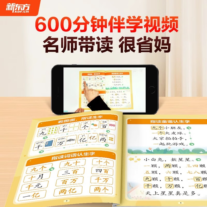 新东方学前识字1600指读快学4-6岁学龄前儿童幼小衔接4本分册+600分钟左右带学视频助力孩子小学语文生字学习