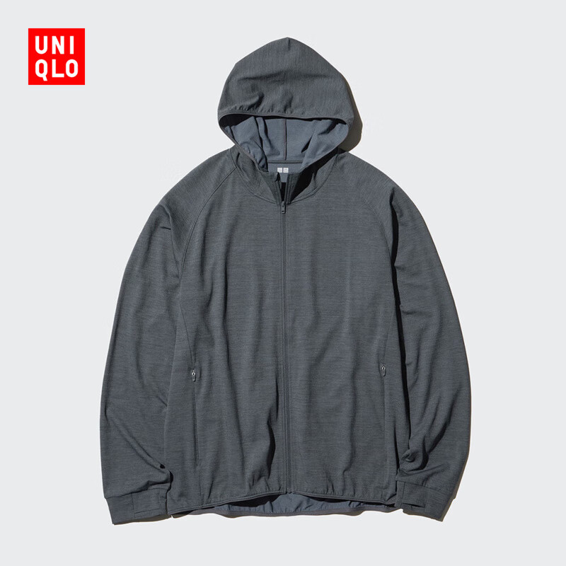 优衣库男女装防晒衣DRY-EX速干高弹力拉链连帽开衫475387 465203 475387/08深灰色 L