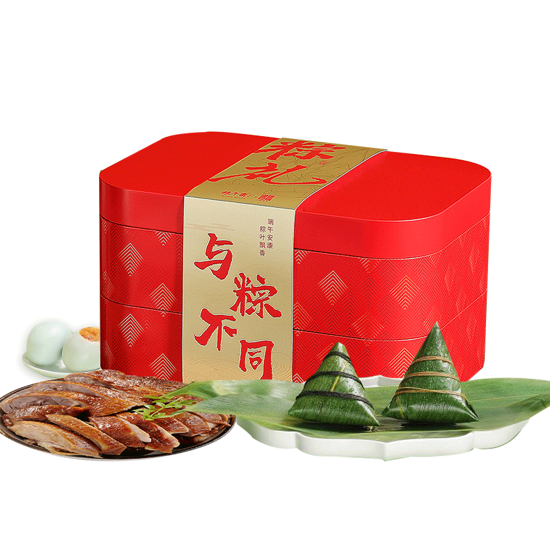 粮午齋粽子礼盒端午节送礼高端双层铁盒咸鸭蛋粽子酱鸭组合1600g
