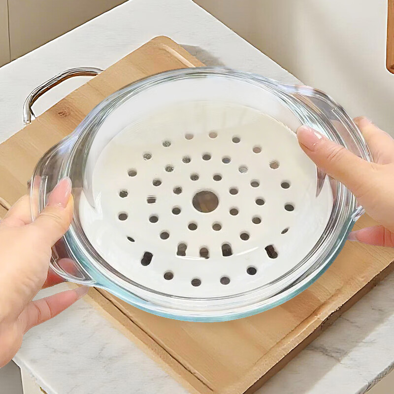 格娜斯（CRISTALGLASS）微波炉专用玻璃碗带盖家用透明耐热蒸蛋羹碗双耳烤碗烤箱加热器皿 带盖微波炉碗1.5L+蒸盘