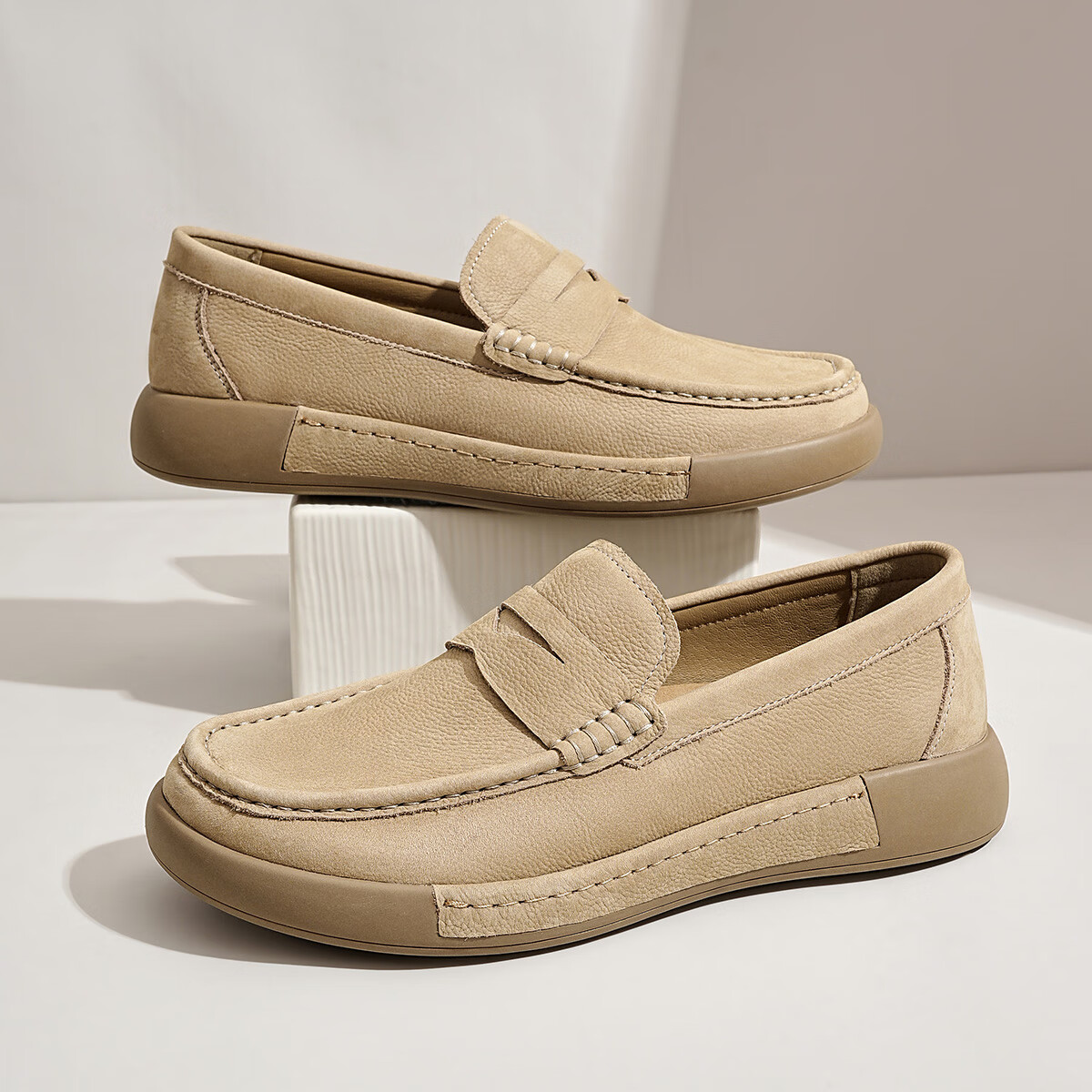 星期六男鞋百搭牛皮休闲皮鞋男商务正装皮鞋男复古风工装鞋豆豆鞋