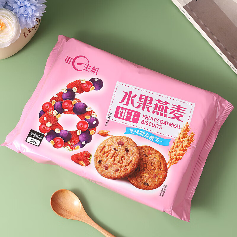 太平水果燕麥蘇打300g堅果燕麥餅麥麩谷物粗糧飽腹小零食 每日生機水果燕麥餅干x1袋