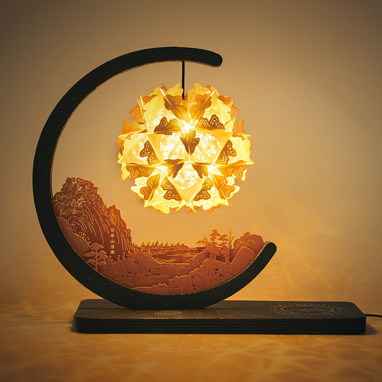 卓誉造物故宫纸雕灯diy文创小夜灯敦煌中式手工元旦节手工生日礼物摆件女 富春山居蓝 非无线充