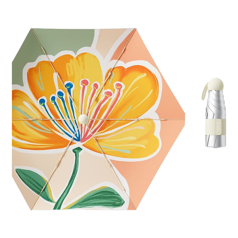 左都（ZUODU）鈦銀遮陽(yáng)傘防紫外線防曬太陽(yáng)晴雨兩用女小巧輕便攜膠囊折疊傘 【橘光-鈦銀款】五折輕巧便攜