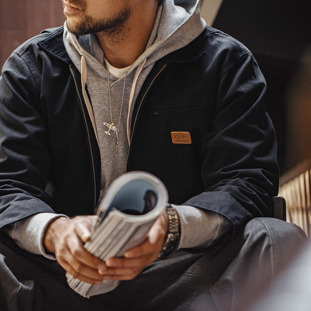 马登工装底特律猎装夹克男美式复古J001巴恩风翻领谷仓外套春季新款 黑色 【男士休闲外套/高级感痞帅/底特律变人】 L