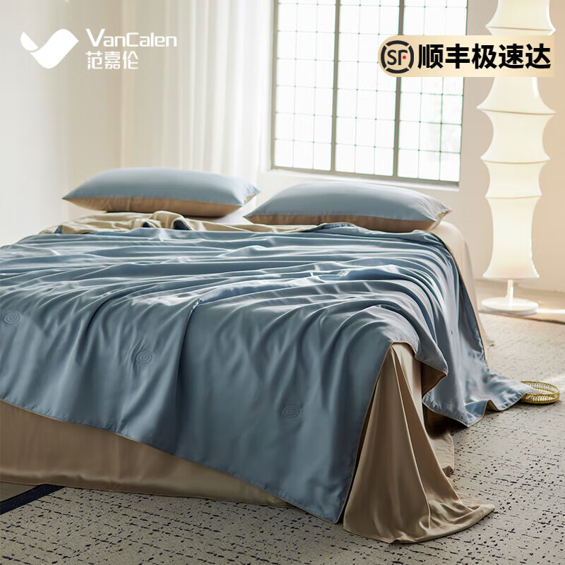 范嘉伦（VanCalen）莱赛尔天丝夏凉被凉感夏被四件套可机水洗空调被薄款被子被芯 普鲁士蓝 150*200cm单夏被