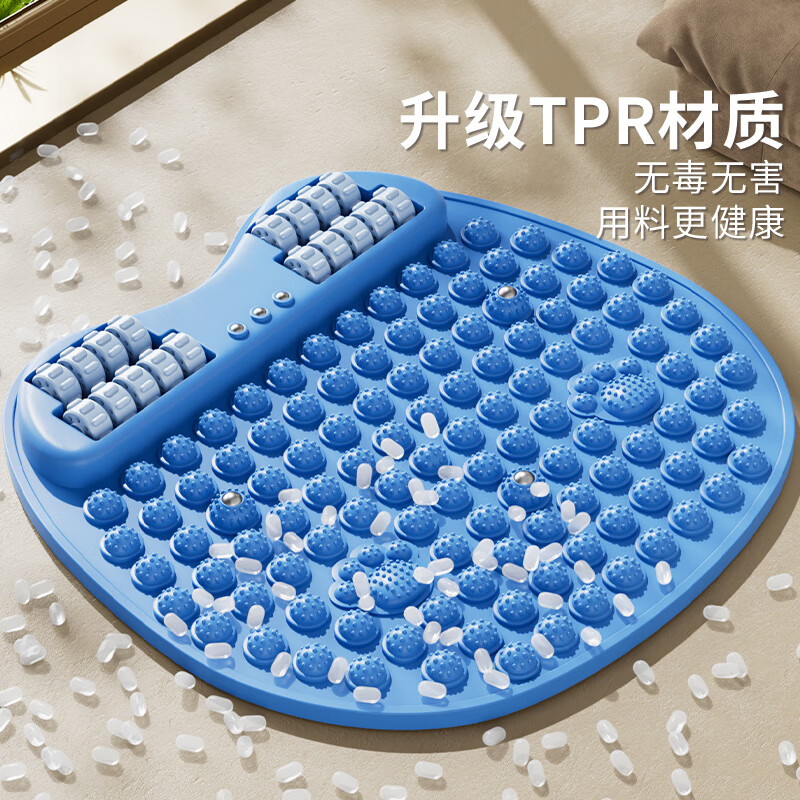 加厚指压板超慢跑足底按摩脚垫按摩脚踩通经络原地跑步 七代猫爪双用款【22个按摩滚轮-天空蓝】超大径65