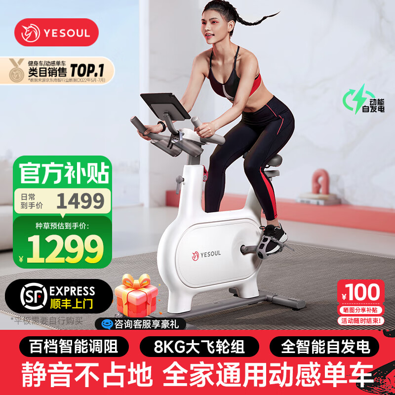 野小兽自发电动感单车家用智能调阻室内自行车静音减肥瘦身锻炼健身器材 【轻享版M2M】自发电|智能调阻|8KG飞轮组