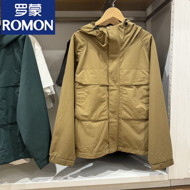 罗蒙（ROMON）男装防风连帽外套秋新款情侣装休闲户外冲锋衣登山服夹克L478231 驼色 S