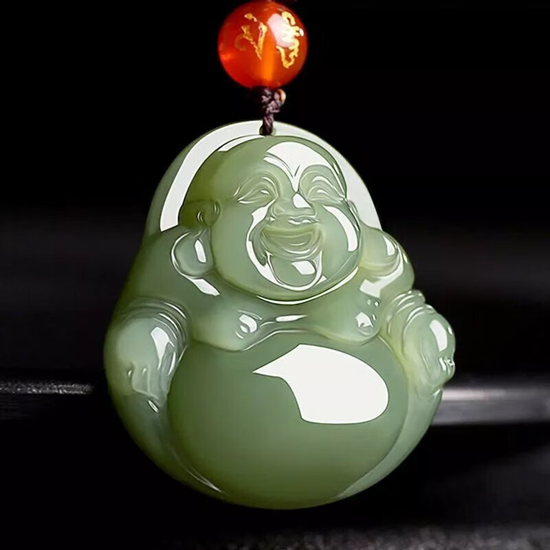 粉青佛公弥勒佛玉坠女款青玉吊坠项链笑佛挂件玉佩