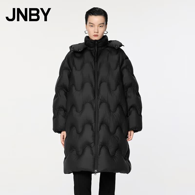 JNBY/江南布衣【波朗尼】秋冬中长款羽绒服女水波纹连帽5OAC12630