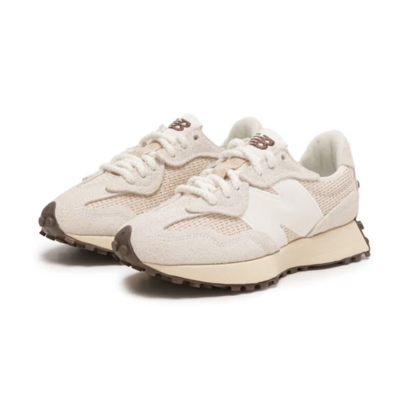 新百伦男女款 327系列复古休闲运动跑步鞋 米色｜白色 45