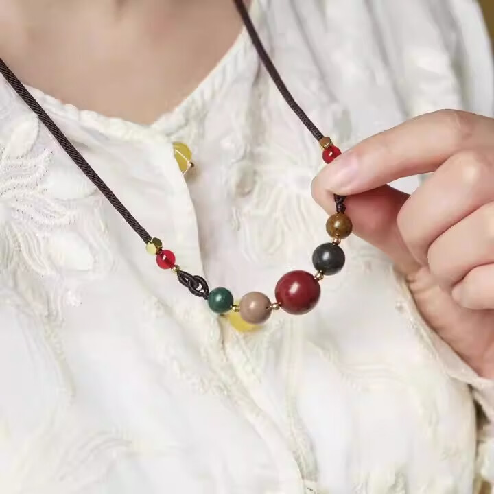 GOYN五行天然合香珠锁骨链中药手串疏肝解郁非遗diy手工养生女士项链 五方锁骨链