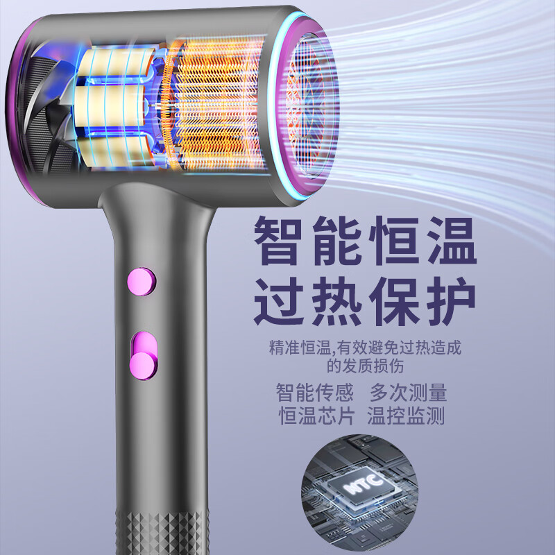 米智能通用吹风机家用静音负离子大功率不伤发3000高速风筒发廊 莱金白3000智能AI光环圈