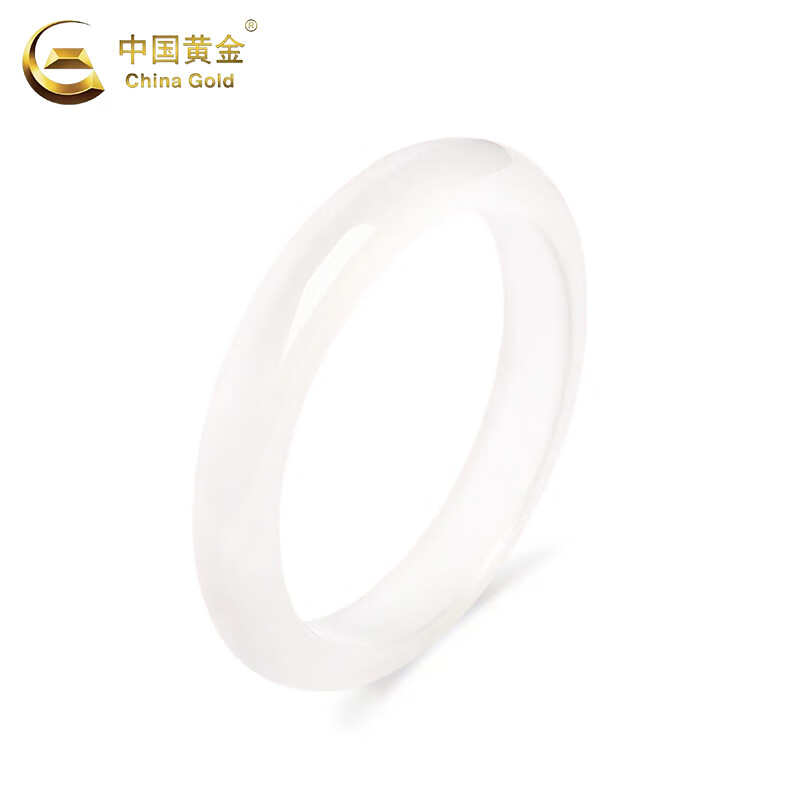 中国黄金(CHINA GOLD)白月光玉手镯女冰种宽条玉髓镯子饰老婆生日七夕情人节礼物送女友 白月光手镯58圈口 10-12mm【玫瑰礼盒】
