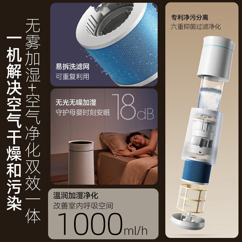 白朗(Brandt)无雾加湿器母婴级卧室空气净化一体机大容量家用除菌静音落地式冷蒸发办公室客厅大面积增湿 2025年新款J12S【wifi智能款】