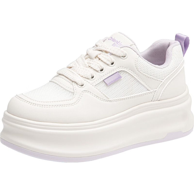 大东（dusto）厚底系带小白鞋2025夏学生简约百搭小白鞋户外休闲运动鞋0719 米紫色 38