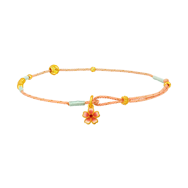 夢(mèng)金園黃金手鏈 桃花轉運珠手繩 生日禮物女送老婆