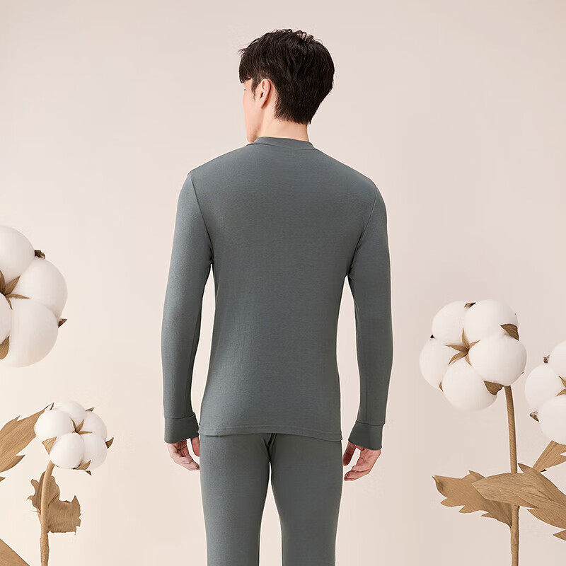 芬腾保暖内衣【纯棉 防静电】2025情侣圆领温暖打底套装秋衣秋裤 男款半高领-铁灰 2XL