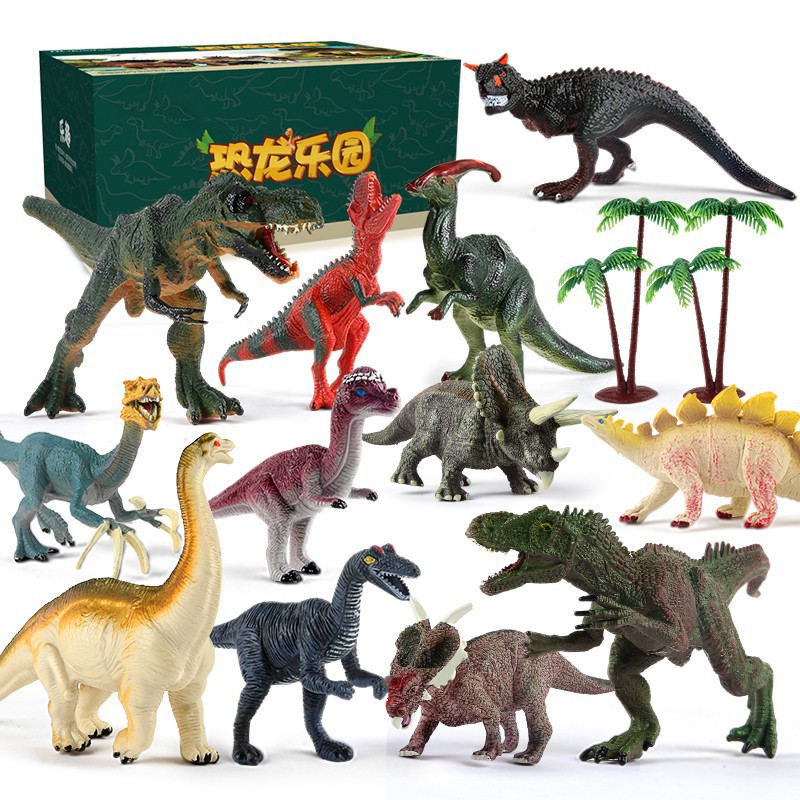 纽奇 儿童恐龙玩具男女孩侏罗纪霸王龙仿真农场动物宝宝早教模型套装 恐龙王国12件套[2树+恐龙手册]