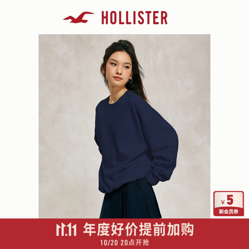 HOLLISTER经典小海鸥图案24春秋抓绒落肩卫衣女装352-4218 蓝色 M (165/92A)