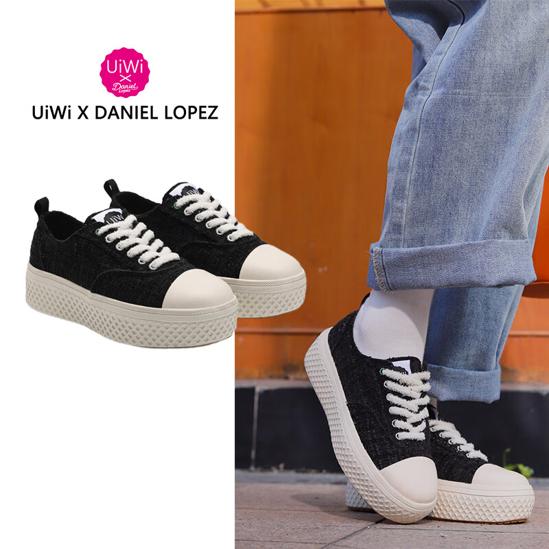 UIWI 西班牙品牌小香风板鞋女新款透气高颜值厚底休闲鞋轻奢增高女鞋 小香风黑U875 40 （请拍大一码）