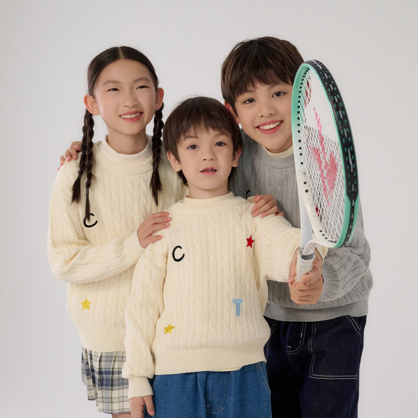 棉花堂（cottontown）【抗静电】棉花堂童装儿童毛衣男童女童新款秋装宝宝毛衫针织衫 米白 90 90/52