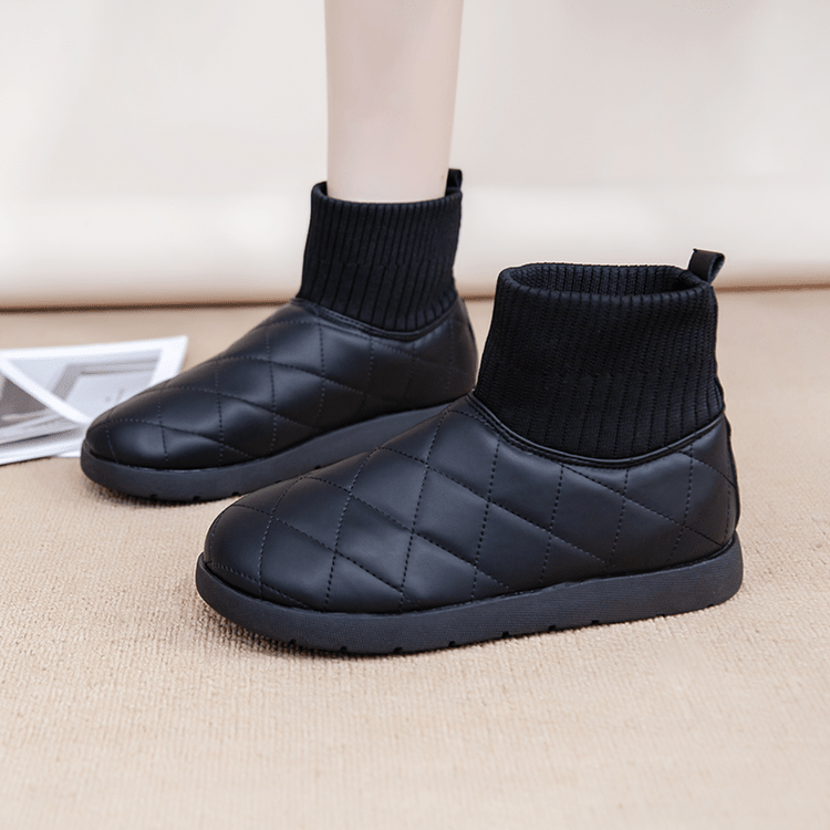 大东爆袜子口雪地靴女2025年冬季新款防水防滑厚底加绒加厚保暖面包棉靴 卡其色 40