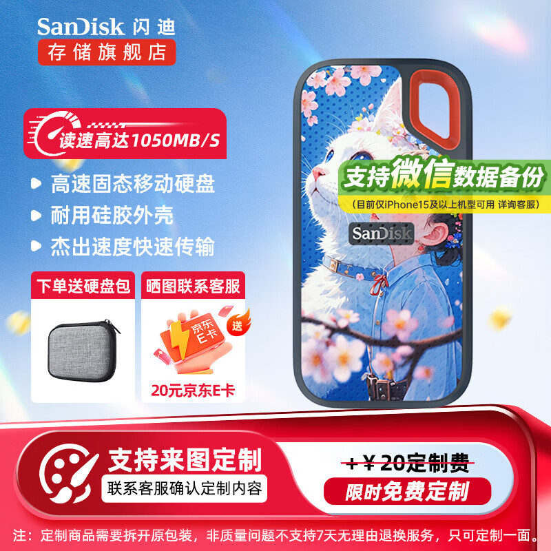 闪迪（SanDisk） 移动固态硬盘 NVME高速SSD E61存储USB3.2 至尊极速 【卡通动漫】2T（限时免20元定制费）
