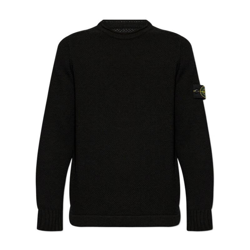 STONE ISLAND針織衫男士保暖舒適圓領(lǐng)長(cháng)袖羅紋飾邊日常休閑毛衣經(jīng)典簡(jiǎn)約 黑色 均碼 |M