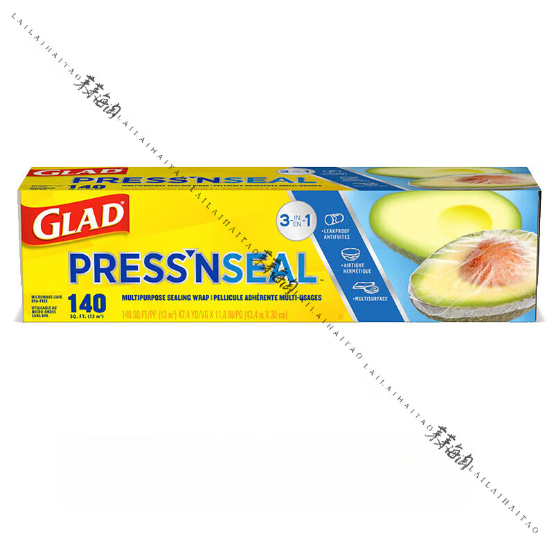 佳能（Glad）美國進(jìn)口GLAD佳能密實貼Press'nSeal食品密封自粘保鮮膜微波爐 2盒(43.4米長*30厘米寬)
