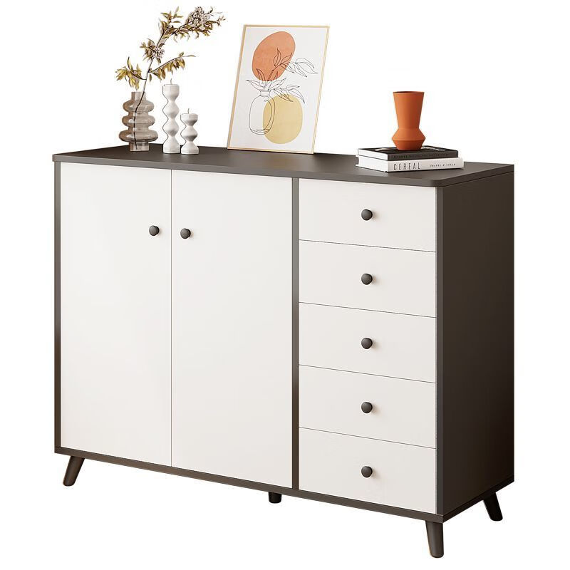 忆思暮北欧五斗柜收纳柜实木腿柜子储物柜卧室柜子客厅靠墙组合抽屉柜 100cm五抽双门黑白色