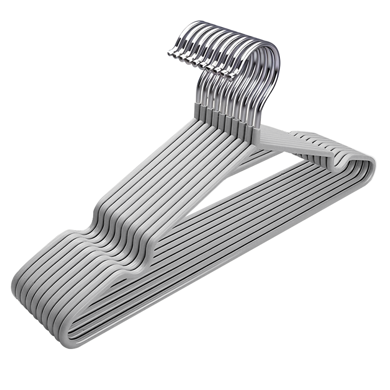 初舍（CHUSHE）衣架加粗无痕凹槽晾衣架阳台家用不鼓包衣服架肩角防滑灰色10个装