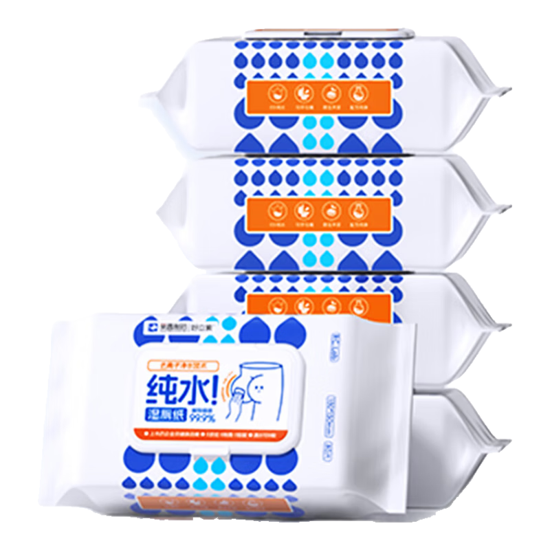 好立索纯水湿厕纸80抽 卫生湿巾擦屁股湿厕巾屁屁洁厕纸杀菌加厚家庭装 80抽*5包