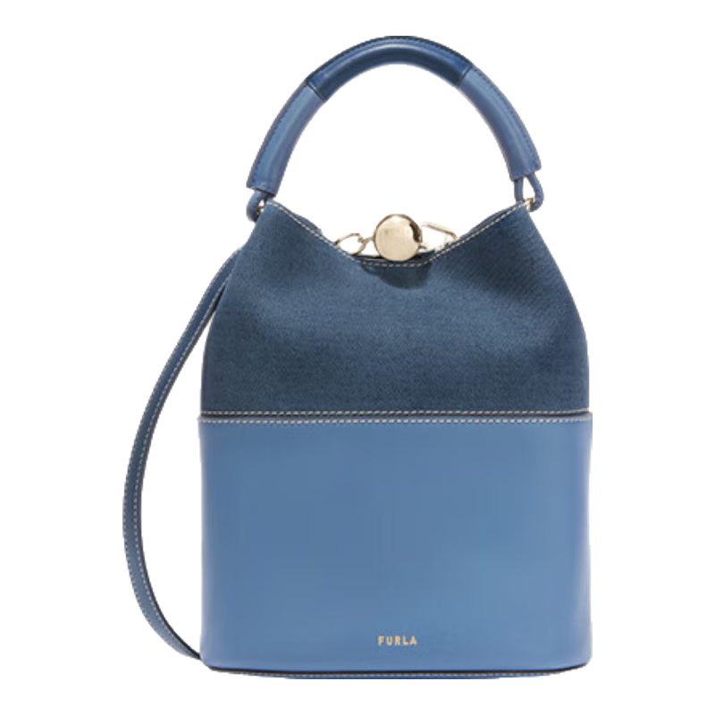 芙拉（FURLA）[秋冬新品]SFERA牛皮小號女士時尚拼色單肩斜挎包手提包水桶包 牛仔藍+牛仔藍